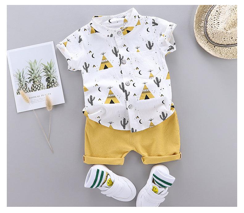 New Boys' Short-Sleeved Print Short-sleeve Shirt and Pants Set Wholesale - PrettyKid