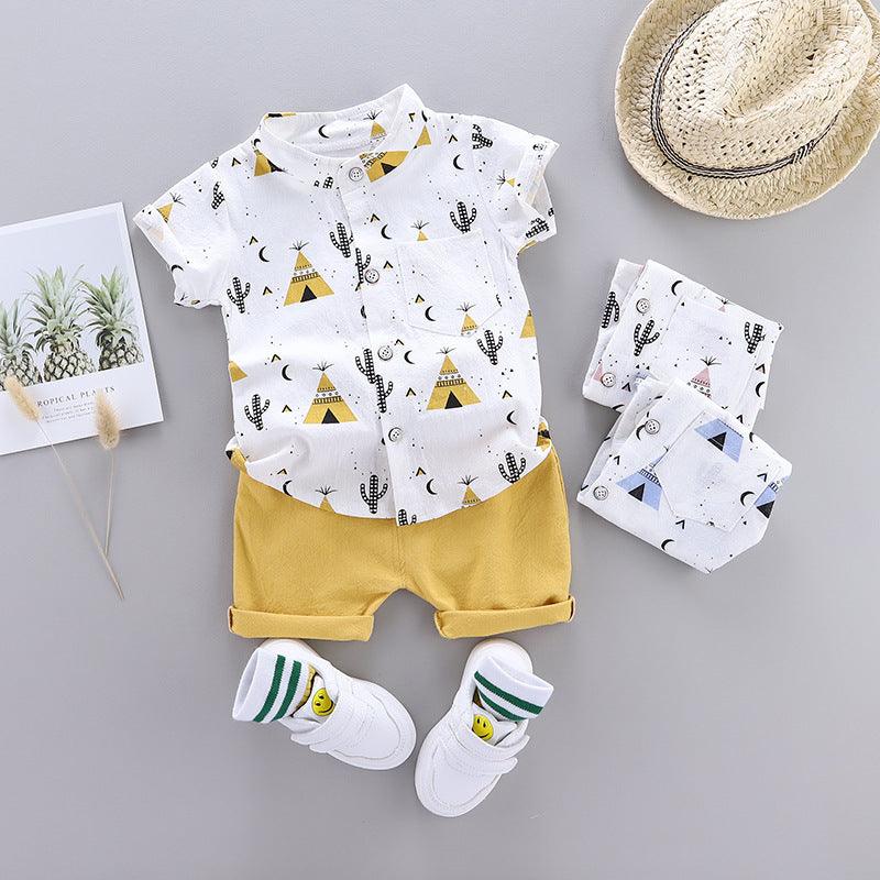 New Boys' Short-Sleeved Print Short-sleeve Shirt and Pants Set Wholesale - PrettyKid