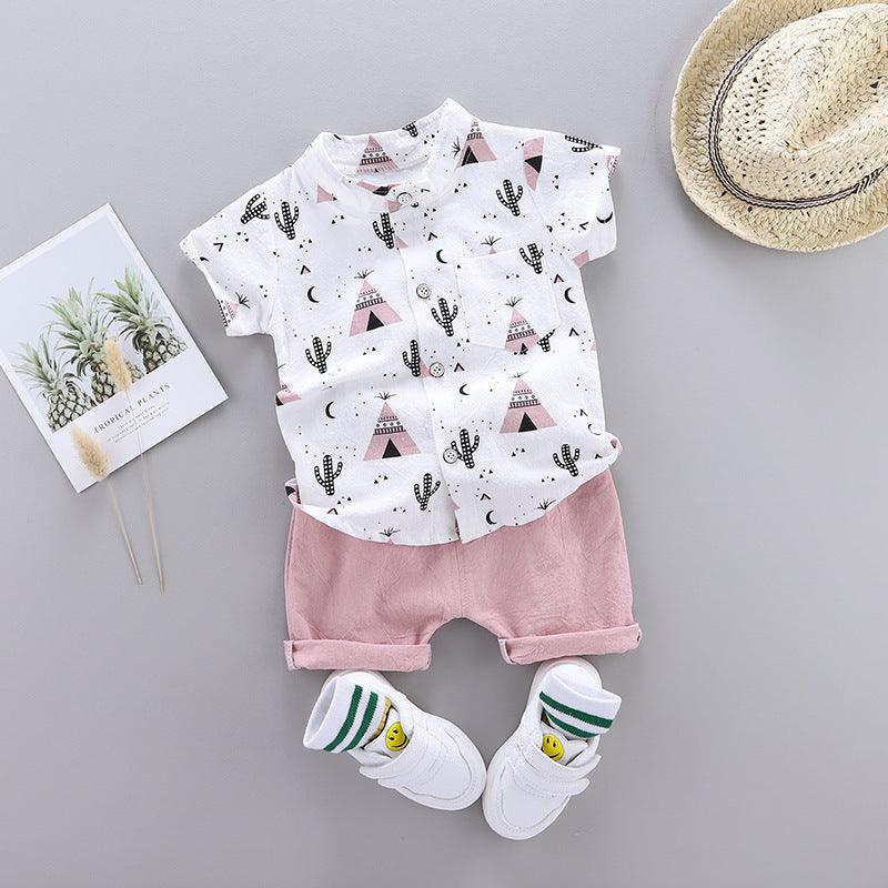 New Boys' Short-Sleeved Print Short-sleeve Shirt and Pants Set Wholesale - PrettyKid