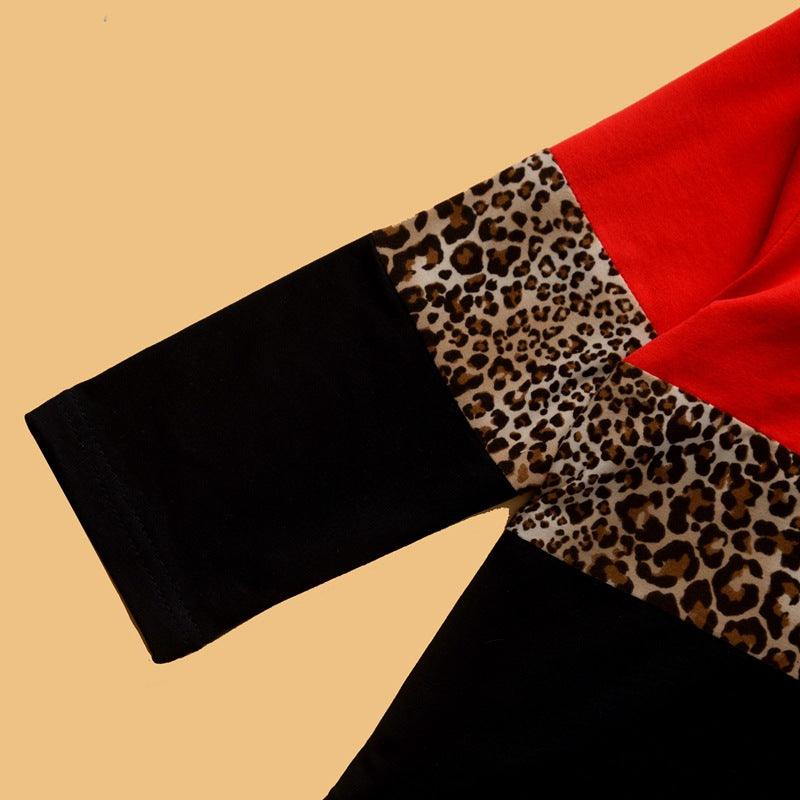 Toddler Kids Solid Color Leopard Print Patchwork Long Sleeve Hooded Suit - PrettyKid