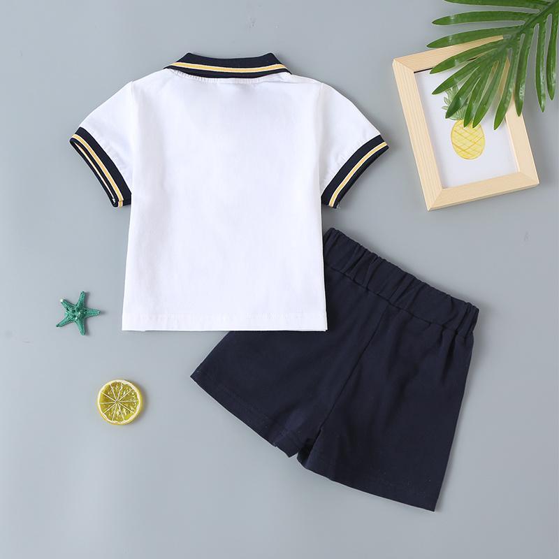 Grow Boy Letter Print Polo Top & Shorts - PrettyKid