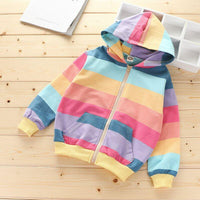 Toddler Kids Girls' Rainbow Striped Hooded Sweatshirt Cardigan Coat - PrettyKid