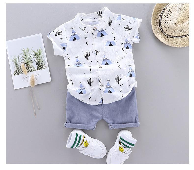 New Boys' Short-Sleeved Print Short-sleeve Shirt and Pants Set Wholesale - PrettyKid