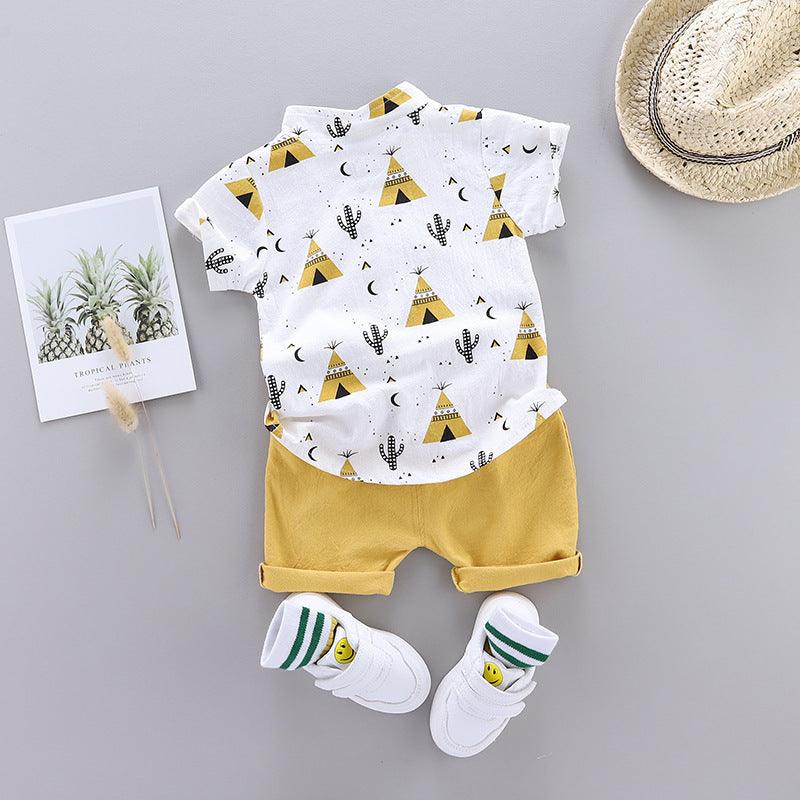 New Boys' Short-Sleeved Print Short-sleeve Shirt and Pants Set Wholesale - PrettyKid