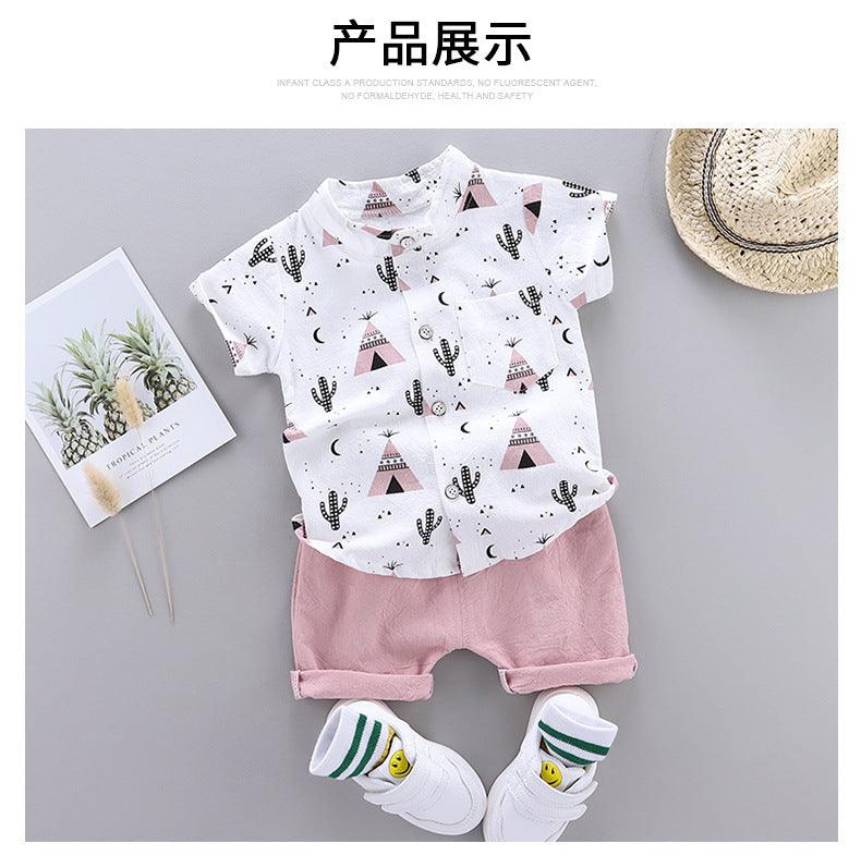 New Boys' Short-Sleeved Print Short-sleeve Shirt and Pants Set Wholesale - PrettyKid