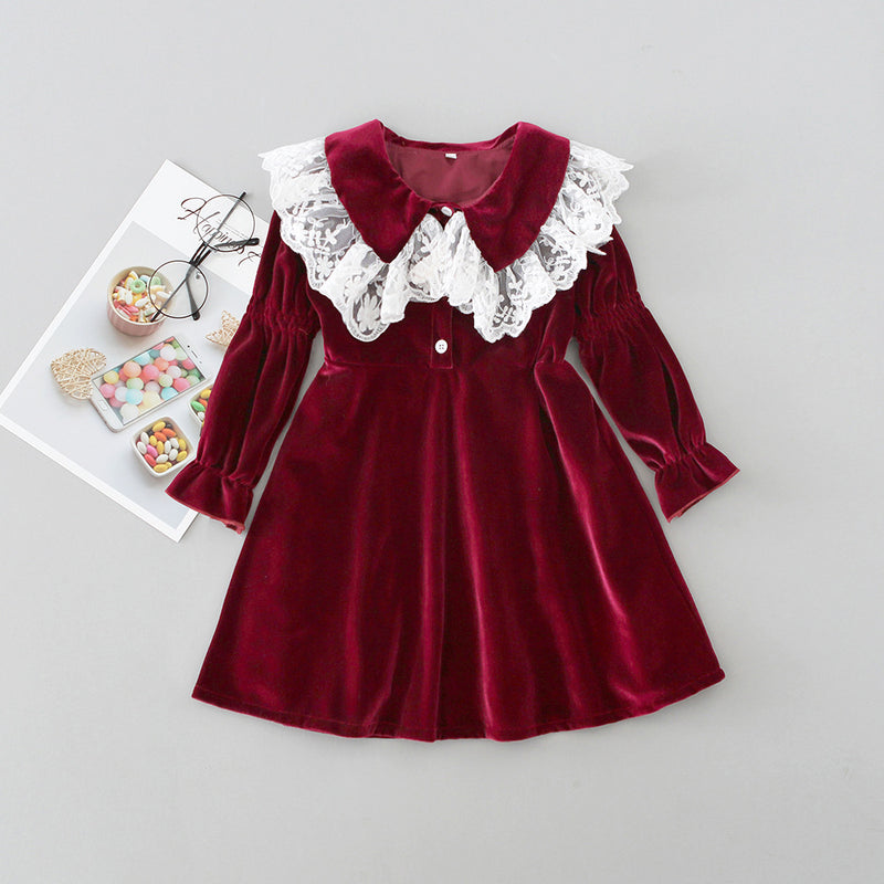 Toddler Kids Girls Lace Lapel Dress - PrettyKid