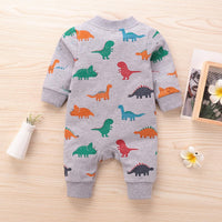 Toddler Boys Girls Dinosaur Cartoon Print Long Sleeve Jumpsuit - PrettyKid