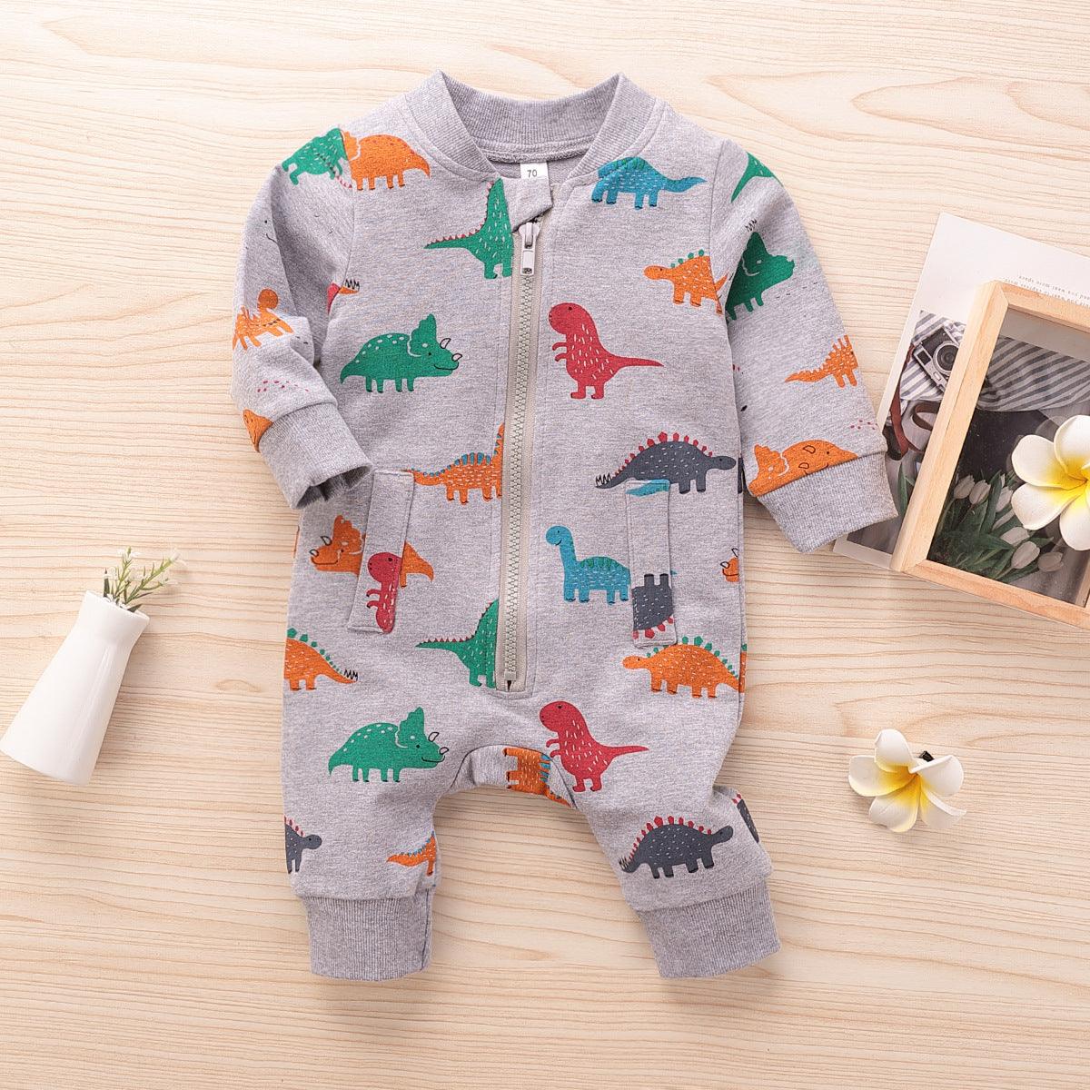 Toddler Boys Girls Dinosaur Cartoon Print Long Sleeve Jumpsuit - PrettyKid