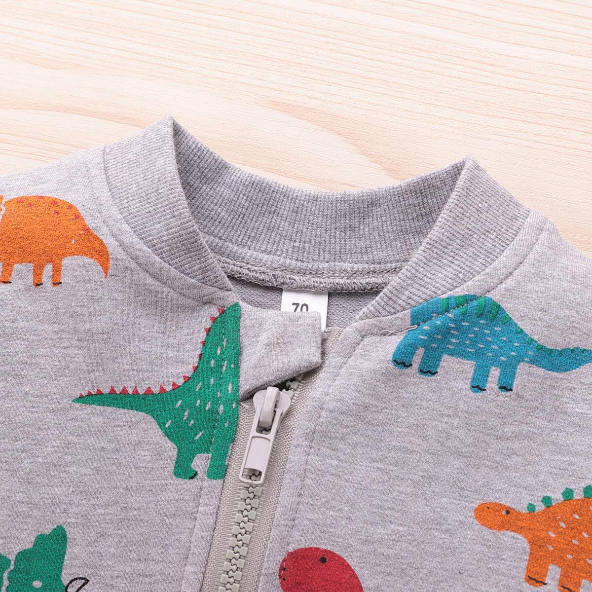 Toddler Boys Girls Dinosaur Cartoon Print Long Sleeve Jumpsuit - PrettyKid