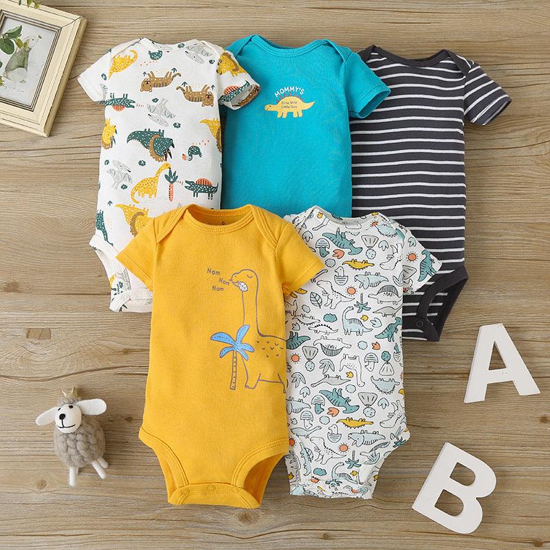 5PCS 2021 Unisex Baby Suit Cartoon Fashion Summer Short Sleeve Rompers - PrettyKid