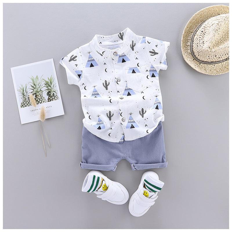 New Boys' Short-Sleeved Print Short-sleeve Shirt and Pants Set Wholesale - PrettyKid