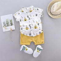 New Boys' Short-Sleeved Print Short-sleeve Shirt and Pants Set Wholesale - PrettyKid