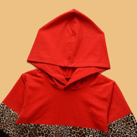 Toddler Kids Solid Color Leopard Print Patchwork Long Sleeve Hooded Suit - PrettyKid