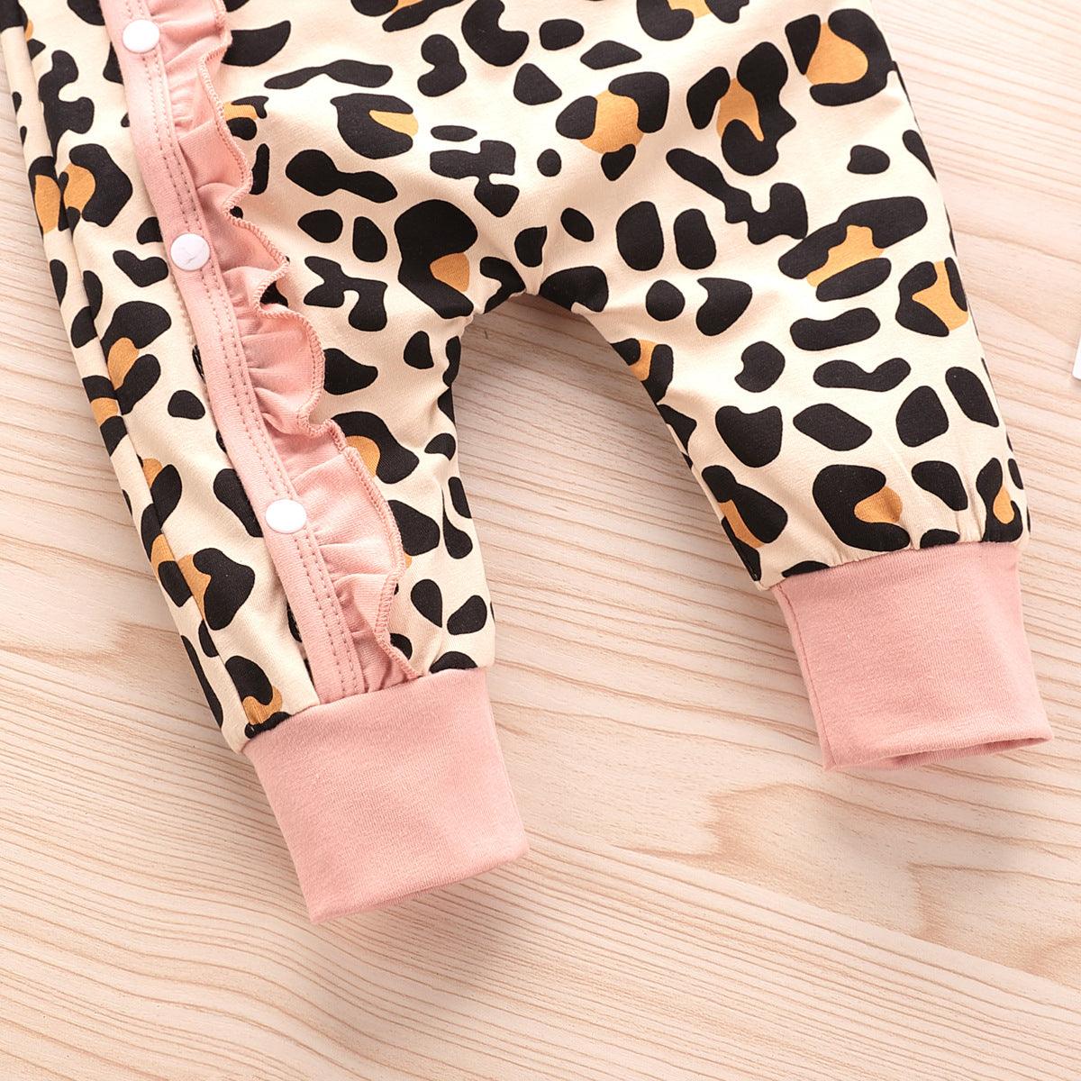 Infant Long Sleeve Leopard Lace Jumpsuit Trendy Baby Clothes Wholesale - PrettyKid