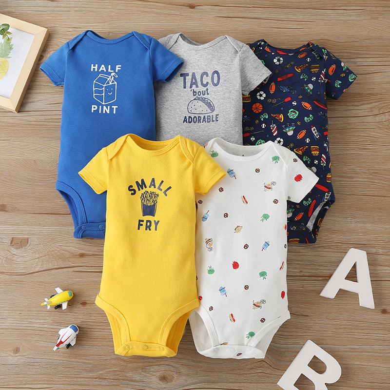 5PCS 2021 Unisex Baby Suit Cartoon Fashion Summer Short Sleeve Rompers - PrettyKid