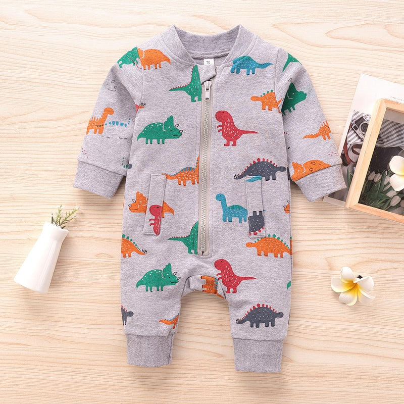 Toddler Boys Girls Dinosaur Cartoon Print Long Sleeve Jumpsuit - PrettyKid