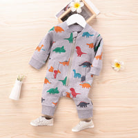 Toddler Boys Girls Dinosaur Cartoon Print Long Sleeve Jumpsuit - PrettyKid