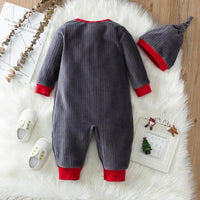 Baby Boys Girls Cartoon Snowman Printed Flannel Jumpsuit Hat Christmas Suit - PrettyKid