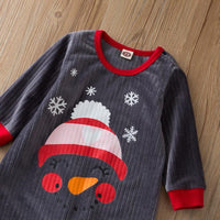 Baby Boys Girls Cartoon Snowman Printed Flannel Jumpsuit Hat Christmas Suit - PrettyKid