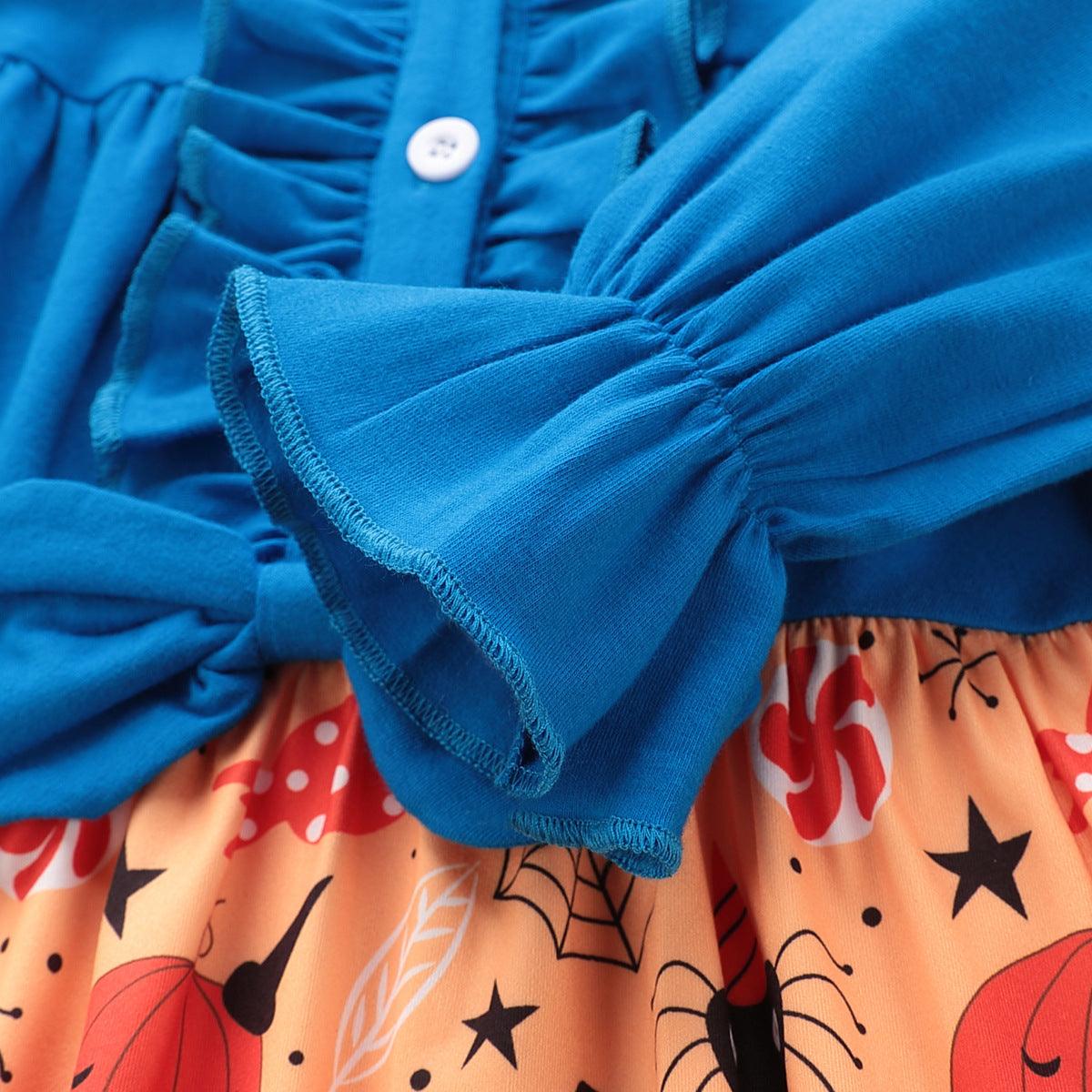 Toddler kids girls' long sleeve dress with pumpkin print for Halloween - PrettyKid