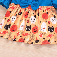 Toddler kids girls' long sleeve dress with pumpkin print for Halloween - PrettyKid