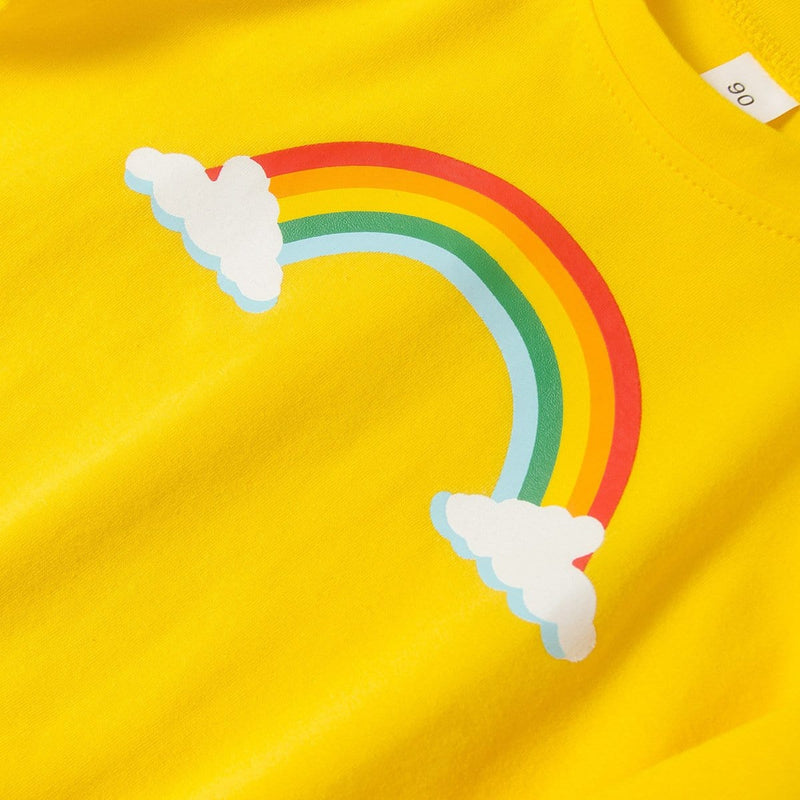 Toddler kids girls rainbow print solid color long-sleeved veil dress pants set - PrettyKid