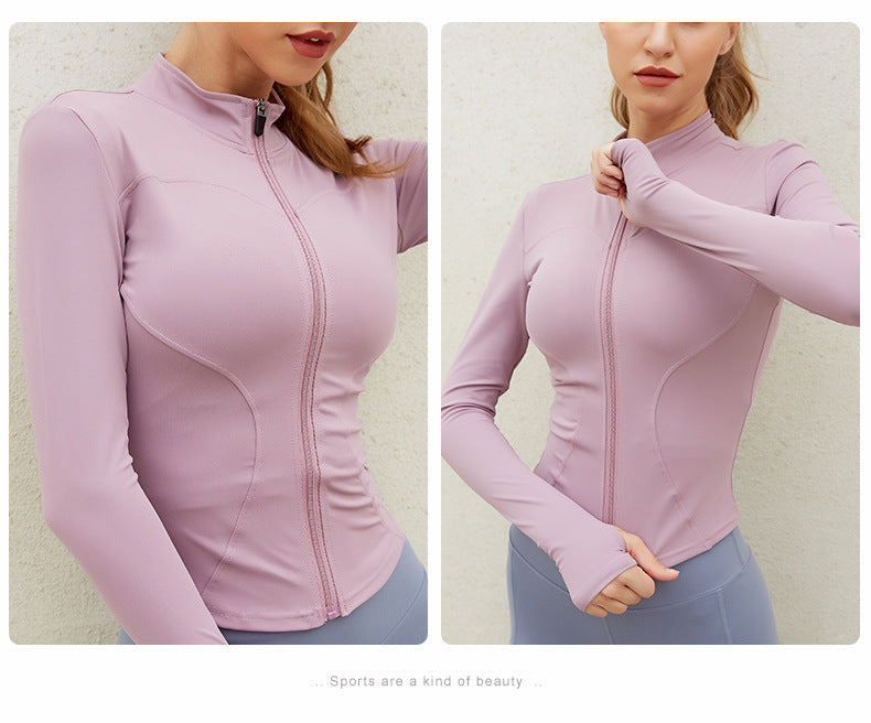 Women Zipper Long-sleeved Sports Jacket Quick Dry Thin Yoga Clothes Female Running Fitness Sports Tops - PrettyKid