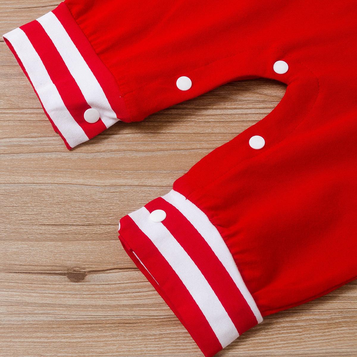 Toddler kids boys girlsââ‚?striped red letter print Christmas jumpsuit - PrettyKid