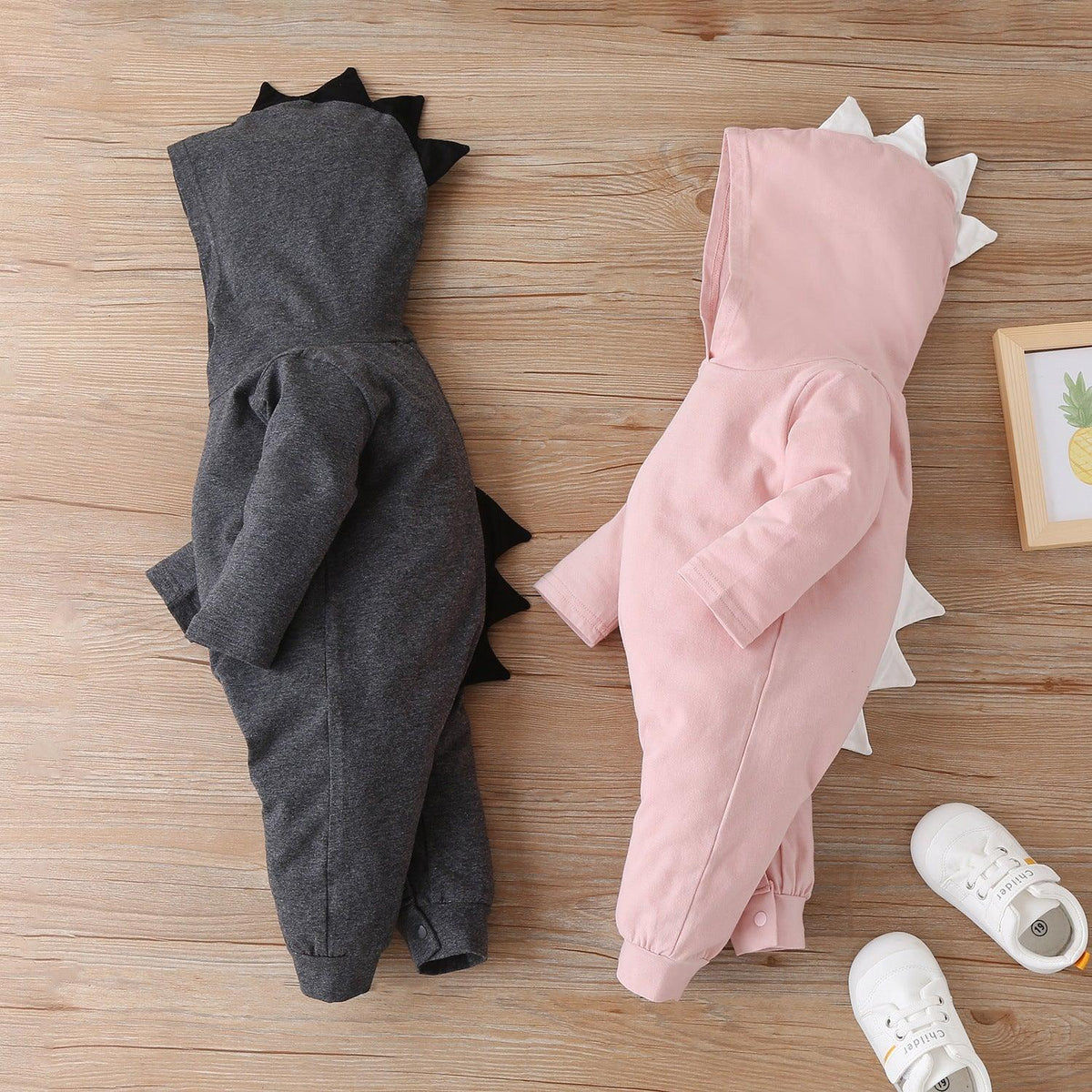 Baby Boys Girl Solid Cartoon Monster Shape Long Sleeve Hoodie Jumpsuit - PrettyKid