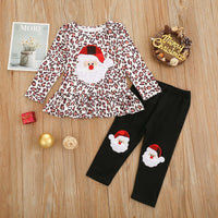 Toddler kids girls' long sleeve Santa embroidered leopard print suit