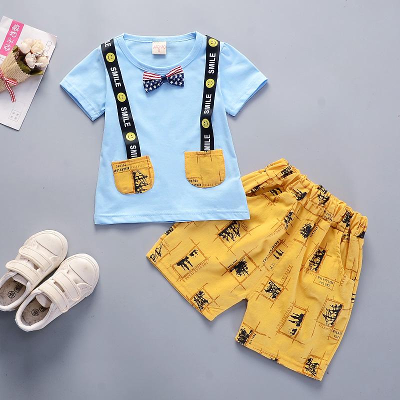 2-piece Bow Decor T-shirt & Shorts for Toddler Boy Wholesale children's clothing - PrettyKid