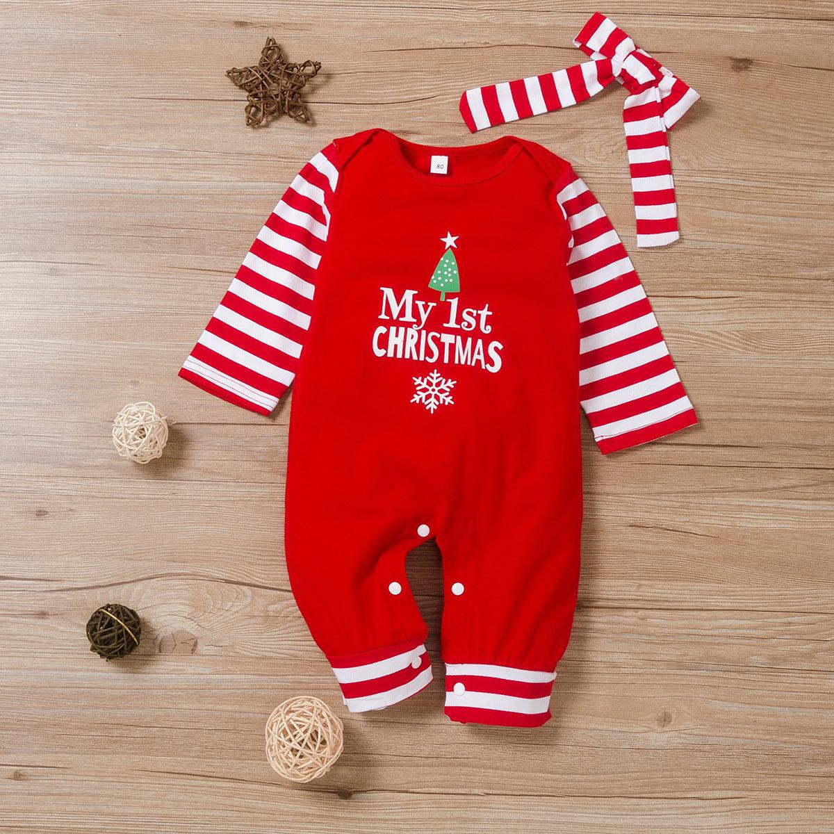 Toddler kids boys girlsââ‚?striped red letter print Christmas jumpsuit - PrettyKid