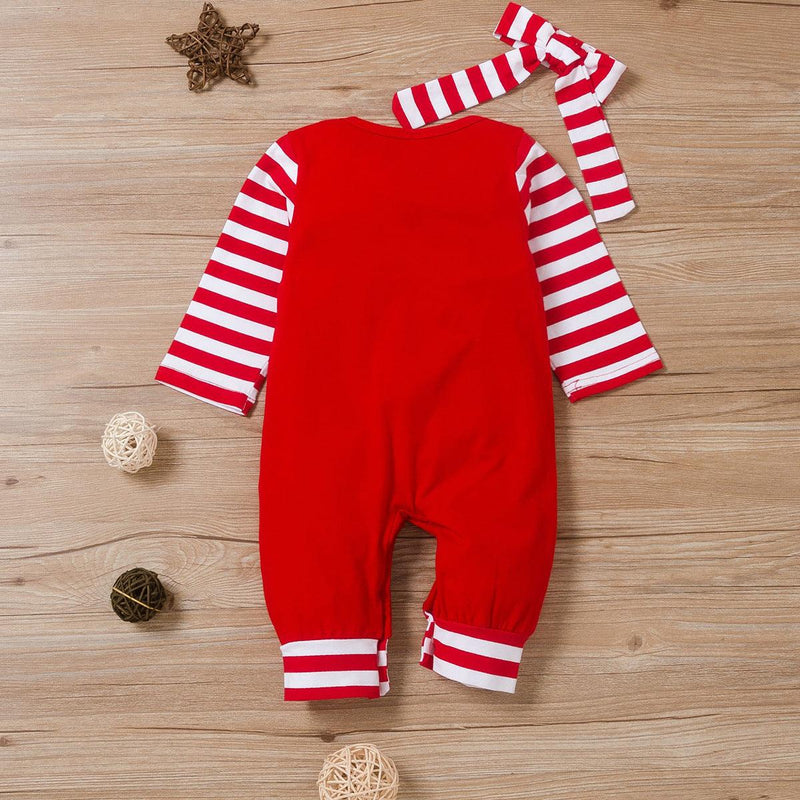 Toddler kids boys girlsââ‚?striped red letter print Christmas jumpsuit - PrettyKid