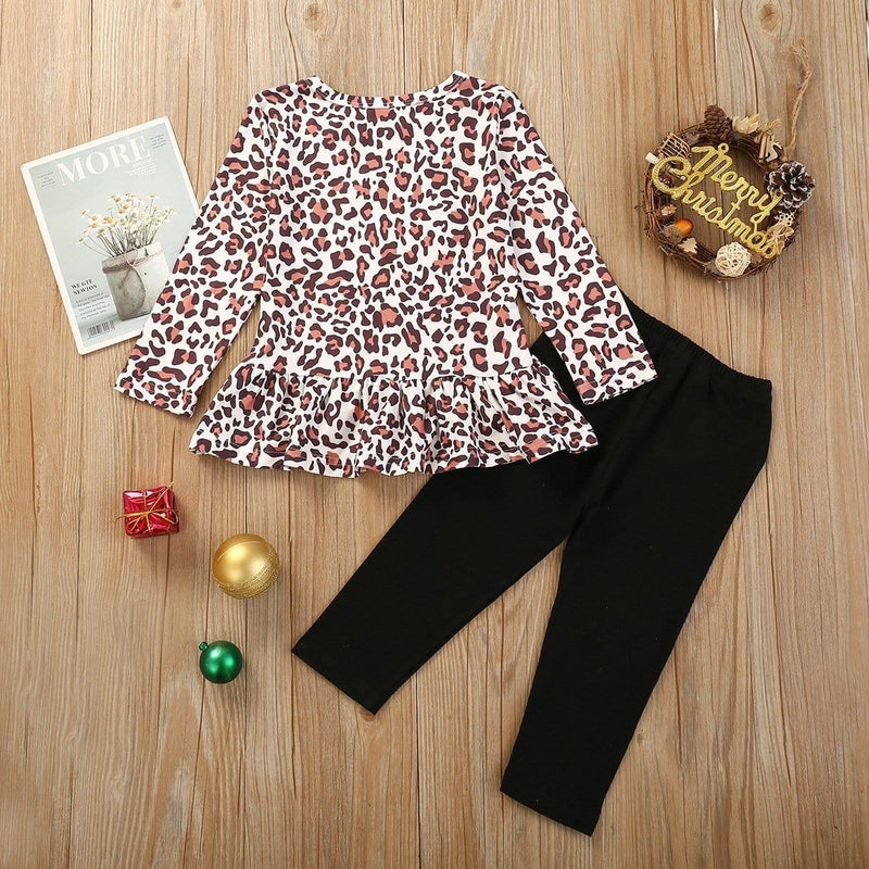 Toddler kids girls' long sleeve Santa embroidered leopard print suit