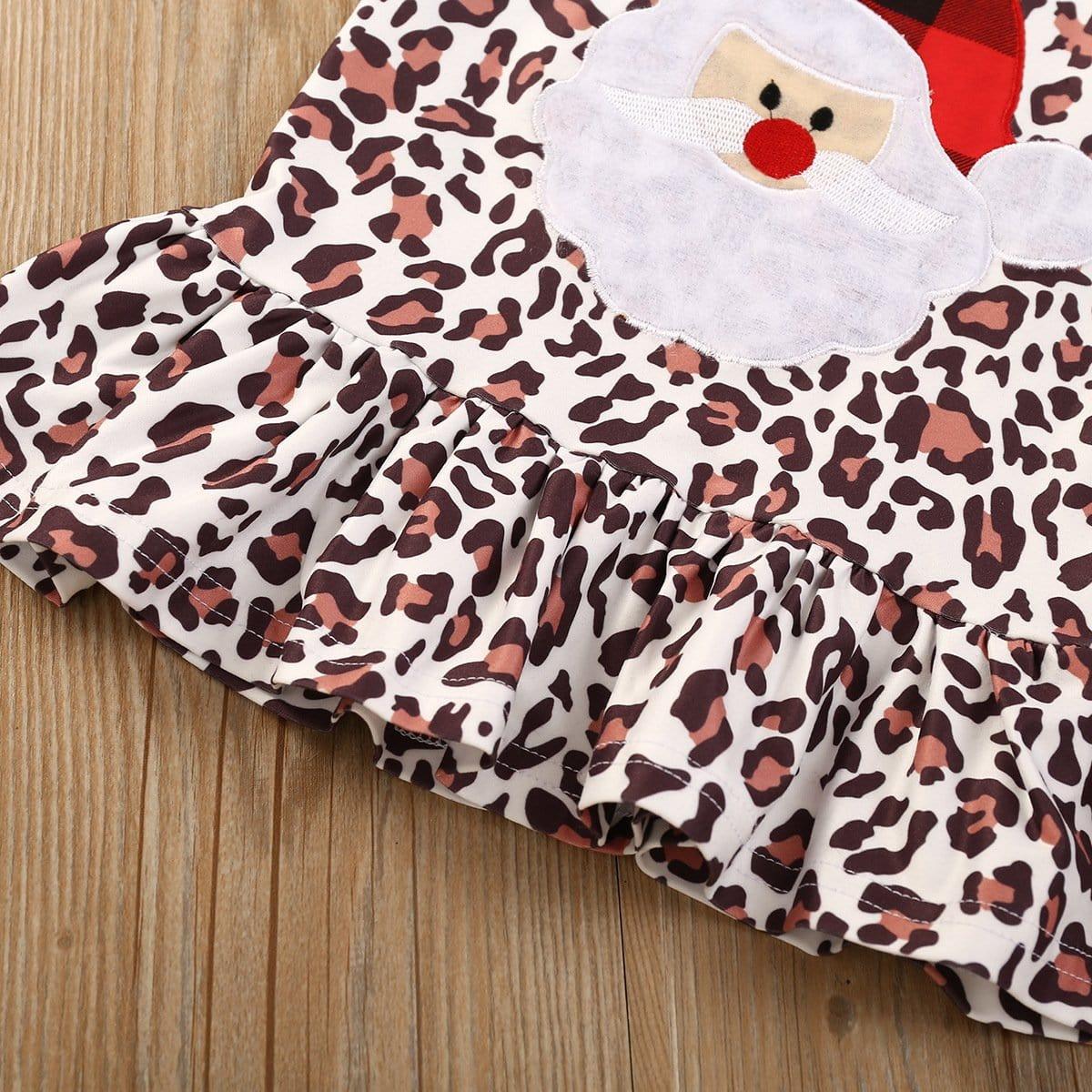 Toddler kids girls' long sleeve Santa embroidered leopard print suit