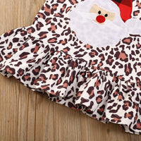 Toddler kids girls' long sleeve Santa embroidered leopard print suit