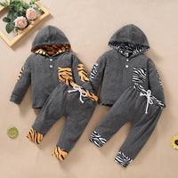 Toddler Boys Solid Leopard Long Sleeve Hoodie Set - PrettyKid