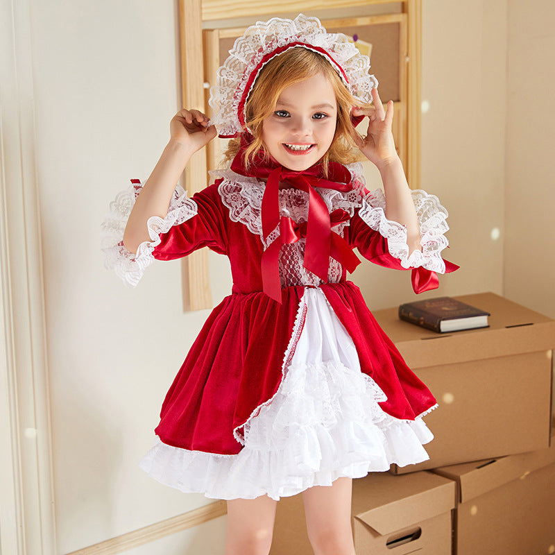 Spring New Red Lolita Girls' Dress Set - PrettyKid