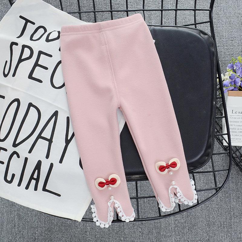 2021 Baby Girl Winter Organic Cotton Velvet Leggings New Baby Lace Princess Pants Elastic Pants Adjustable Wholesale - PrettyKid