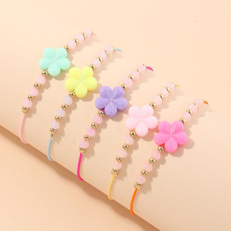 5PCS Cartoon Flower Girl Bracelet Flower Rice BEADS HANDMADE Wholesale Girl Clothing and Accessories - PrettyKid