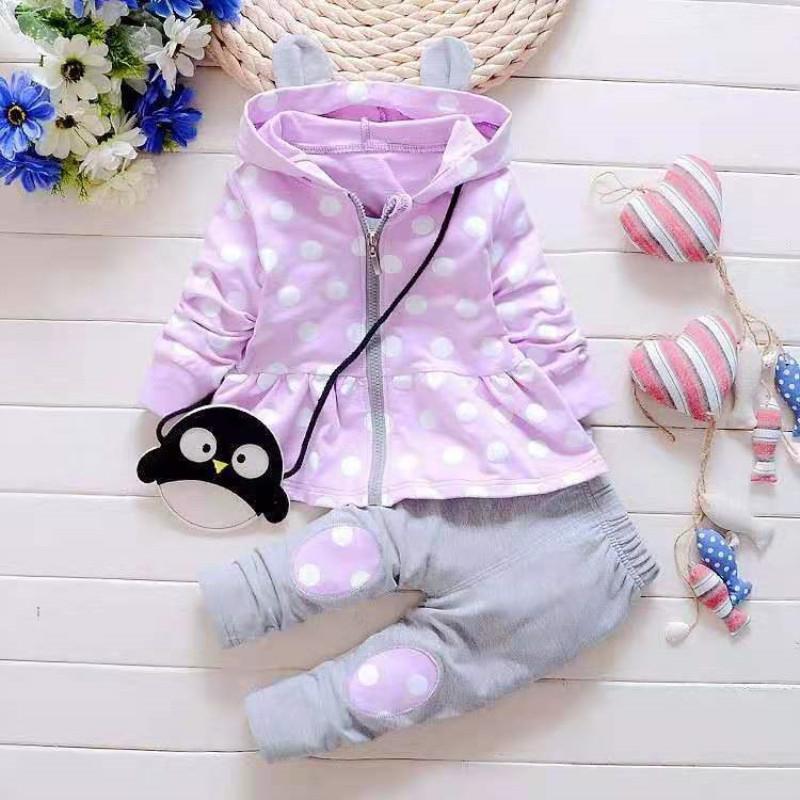 3-piece Polka Dot Coat & Pants & Bag for Toddler Girl Wholesale Children's Clothing - PrettyKid