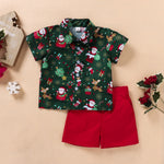 Toddler Kids Boys' Short Sleeve Christmas Printed Shirt Solid Shorts Christmas Suit - PrettyKid