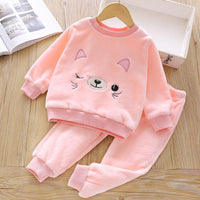 2-piece Animal Pattern Fleece-lined Pajamas Sets for Toddler Girl - PrettyKid