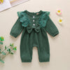 Baby Girls Cotton Solid Color Long Sleeve Button Jumpsuit - PrettyKid