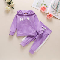 Toddler Girls Solid Color Mini Letter Print Long-sleeved Hooded Sweatshirt Sports Suit - PrettyKid