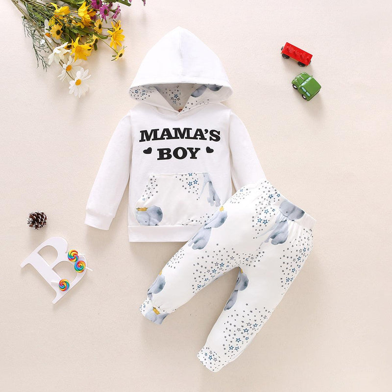 Toddler Boys Solid Color Cute Letter Printed Long Sleeve Hoodie - PrettyKid