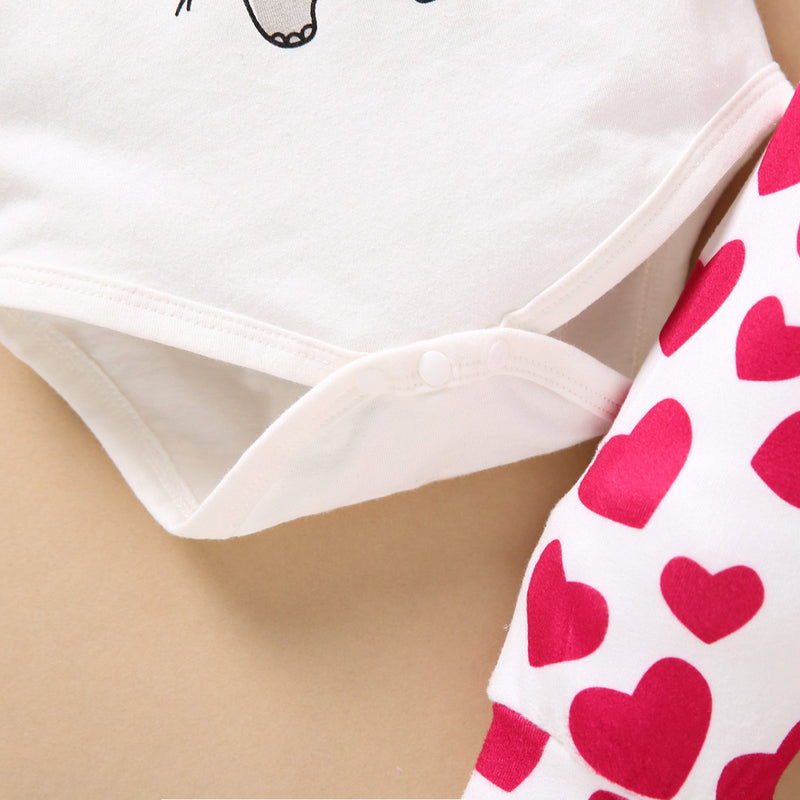 Baby Girl Cartoon Elephant Solid Color Top Love Printed Pants Set - PrettyKid