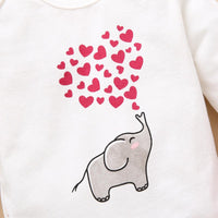 Baby Girl Cartoon Elephant Solid Color Top Love Printed Pants Set - PrettyKid