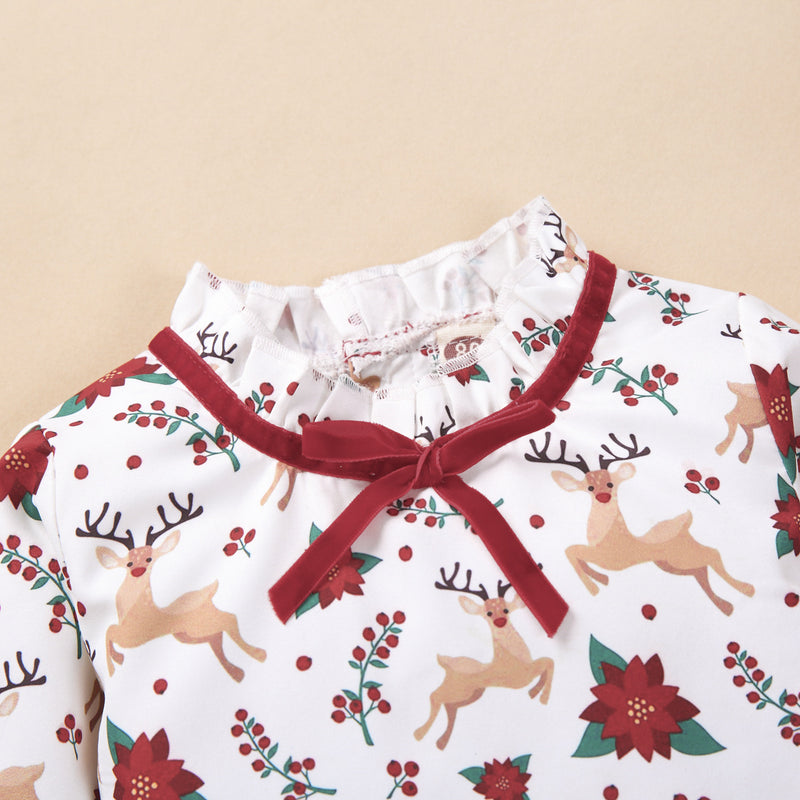 Toddler Girls Long Sleeve Christmas Printed Top Solid Color Suspender Skirt Set - PrettyKid