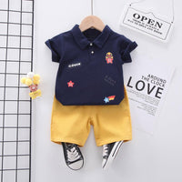 Grow Boy Star Pattern Polo Shirt & Solid Color Shorts - PrettyKid